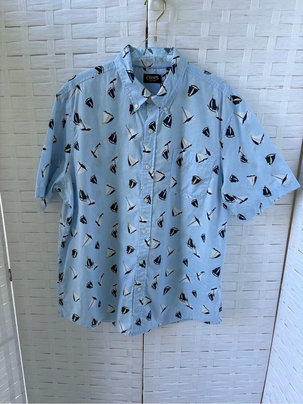 Chaps Blue XL Short-Sleeve Button-Down Shirt with Nautical Sailboat Print Cruise